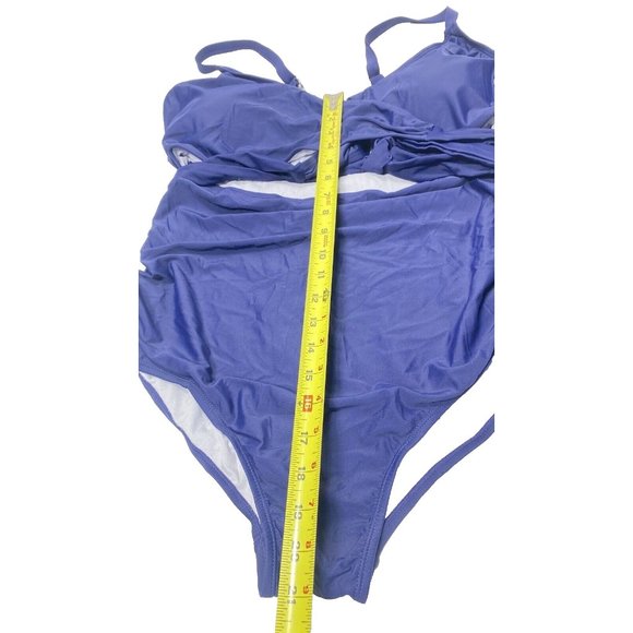 Women's Plus Size One Piece Bathing Suit Blue 18W with Front Tie Accent - Picture 7 of 11